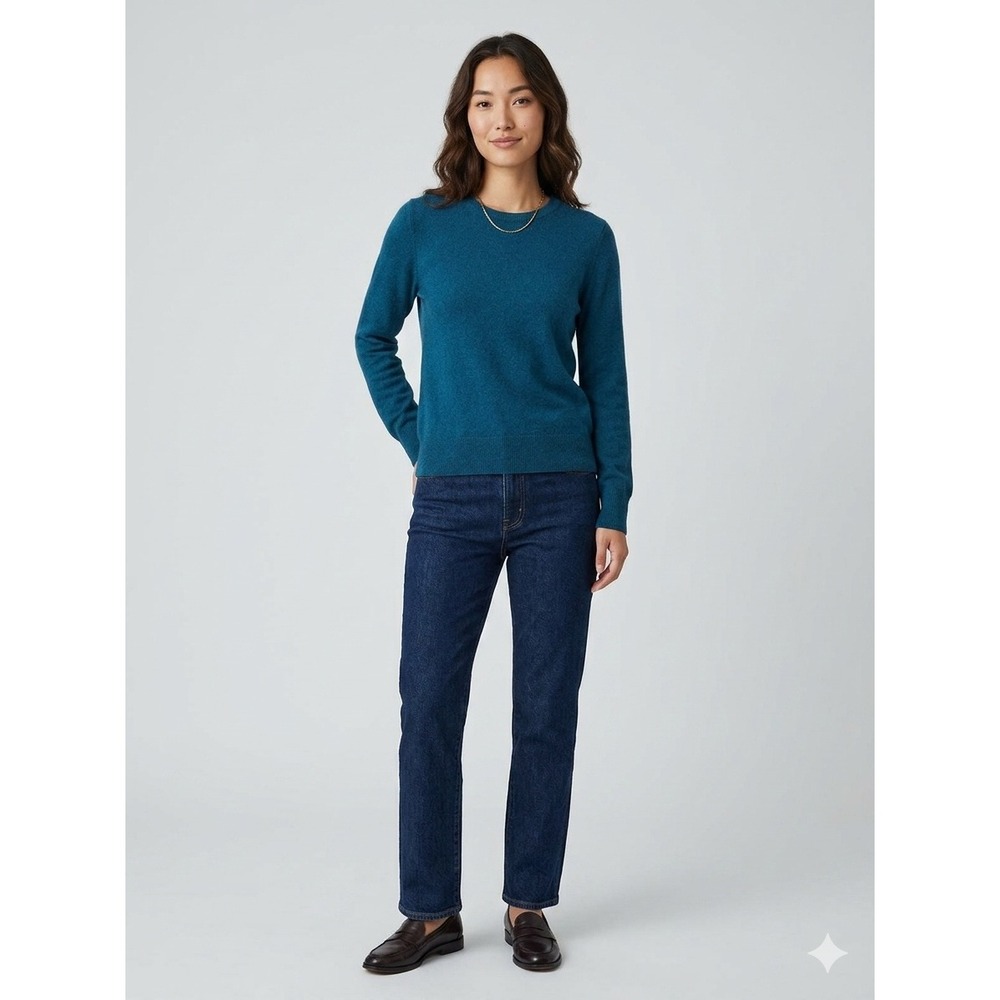 NAADAM Women Teal Blue 100% Cashmere Crewneck Knit Sweater Size Medium